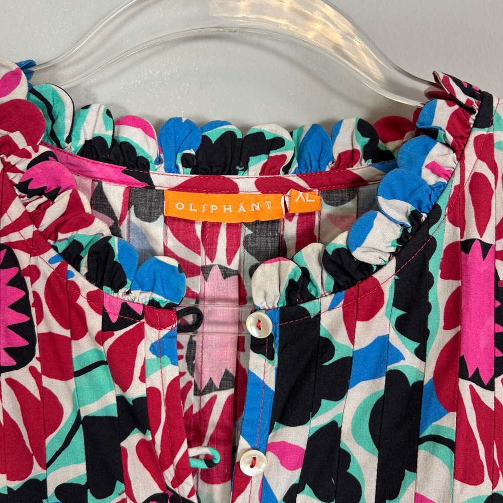 Oliphant size XL maxi dress tiered scalloped ruffle colorful floral cotton boho - Picture 14 of 16